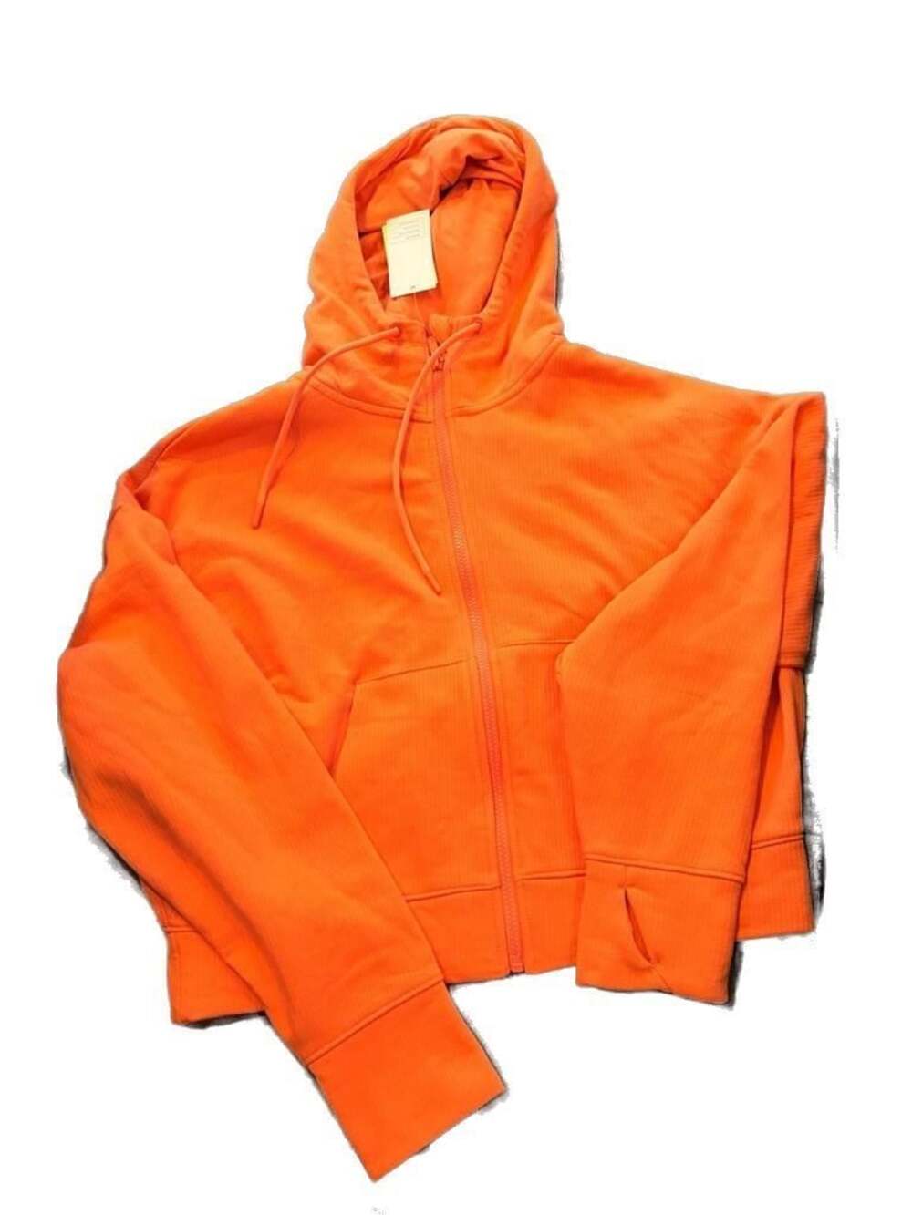 NWT All in Motion Coral Orange Rib Fleece Cropped Hoodie Size Large Athleisure F